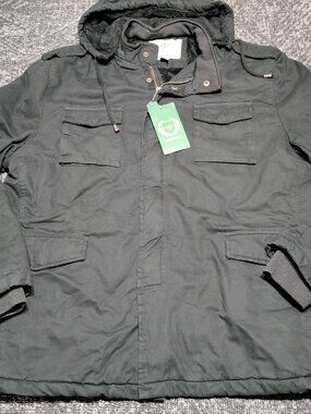 Wenven Men's Heavy Canvas Military Winter Jacket Coat XXL Sherpa Lined Black NEW